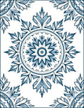 Deep Blue Tile Inspired Mandala Rug