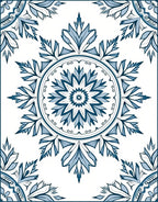 Deep Blue Tile Inspired Mandala Rug