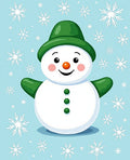 Joyful Snowman Green Hat Snowflakes Rug