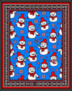 Blue Snowman Festive Holiday Scene Rug
