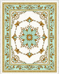 Mint Teal Floral Medallion Border Rug