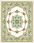 Mint Teal Floral Medallion Border Rug