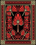 Crimson Black Fan Lotus Art Deco Rug