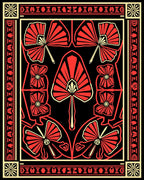 Crimson Black Fan Lotus Art Deco Rug