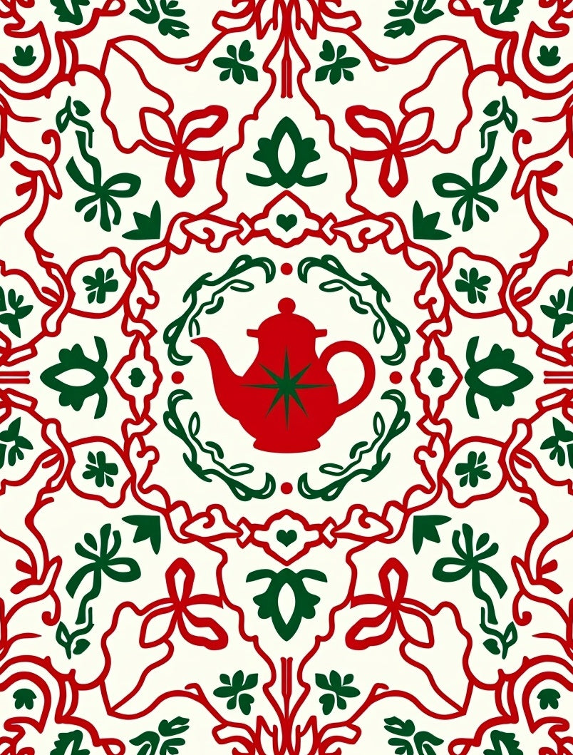 Red Green Teapot Scrollwork RepeatingRug Rug