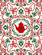 Red Green Teapot Scrollwork RepeatingRug Rug
