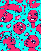 Cool Tones Abstract Faces Hearts Rug