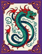 Vibrant Green Dragon Purple Border Accent Rug