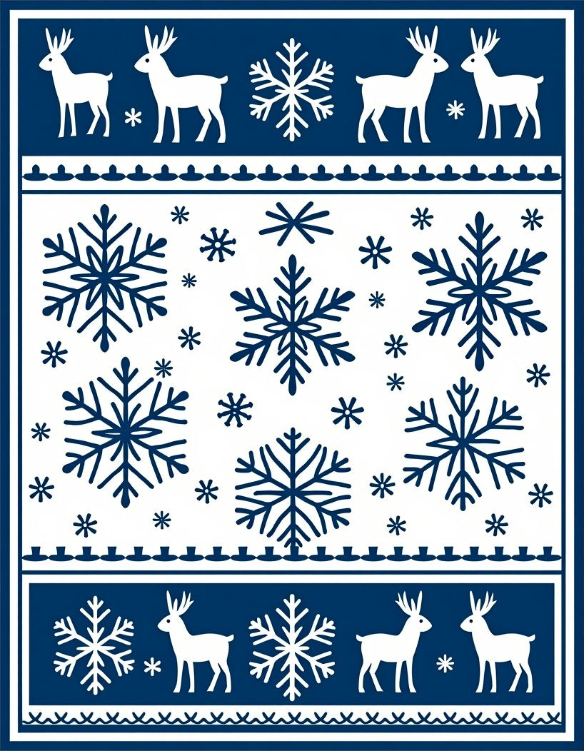 Winter Scenes Deep Blue Snowflake Deer Rug
