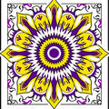 Vibrant Yellow Purple Sunburst Mandala Rug