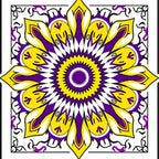 Vibrant Yellow Purple Sunburst Mandala Rug