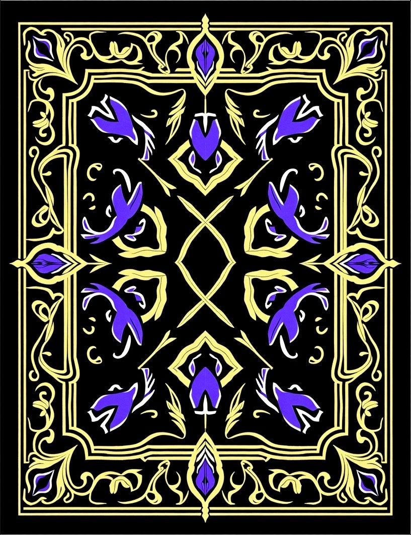 Black Violet Gold Floral Scroll Rug