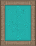Teal Maze Geometric Border Rug