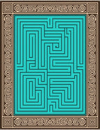 Teal Maze Geometric Border Rug