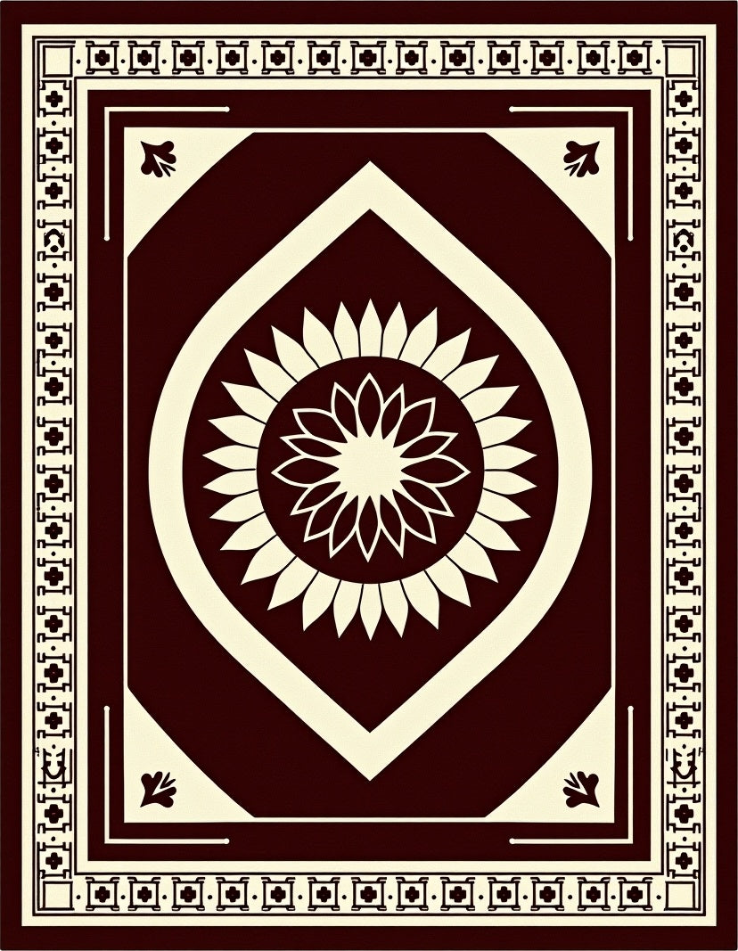 Deep Burgundy Floral Diamond Medallion Rug