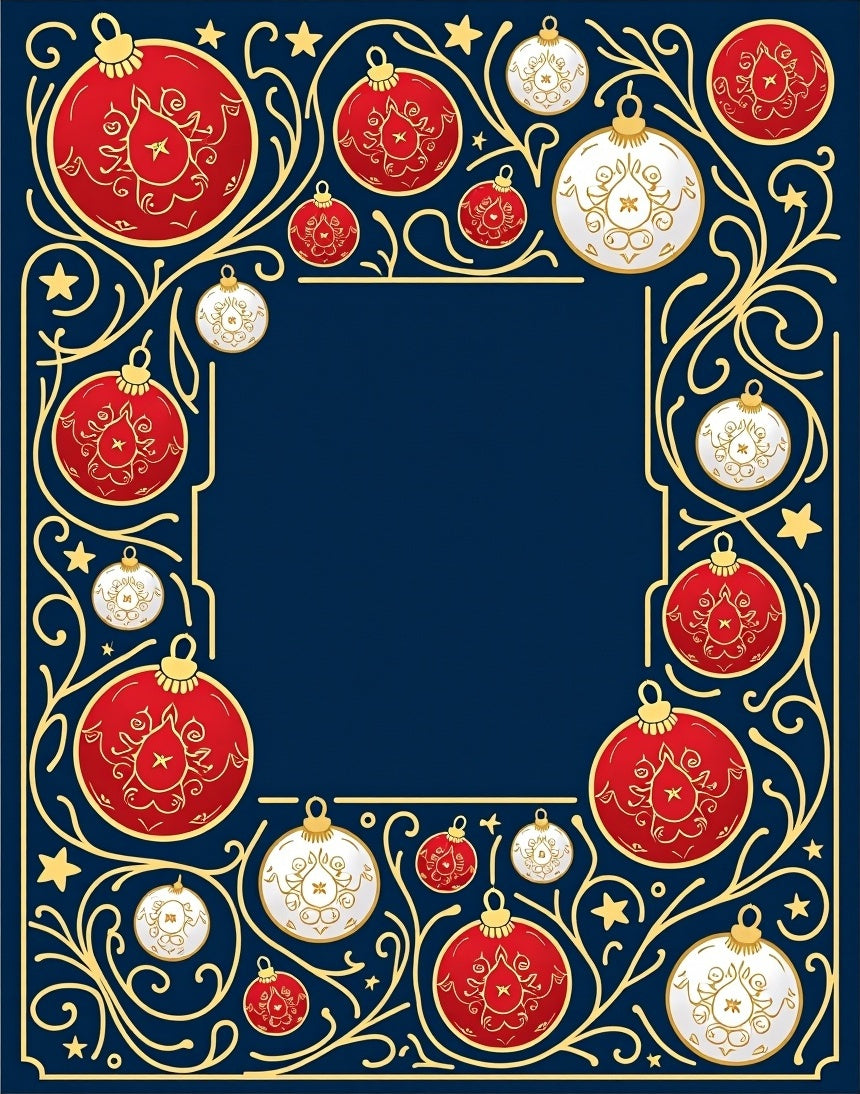 Crimson Gold Ornate Holiday Bauble Rug