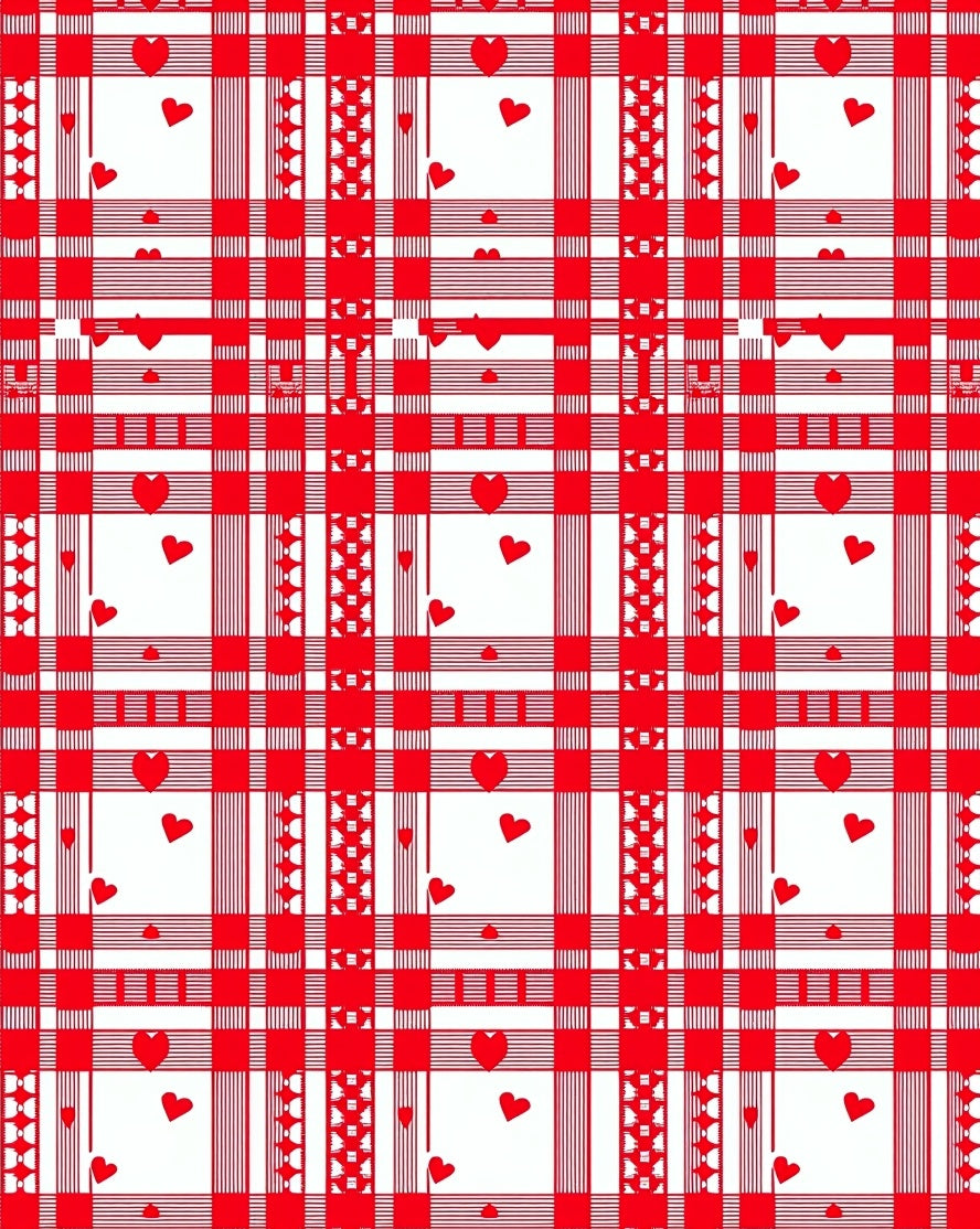 Red White Heart Plaid Collection Rug