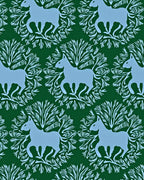Light Blue Horse Green Floral Tableau Rug