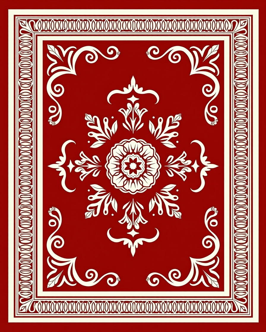 Classic Red Floral Scrollwork Rug
