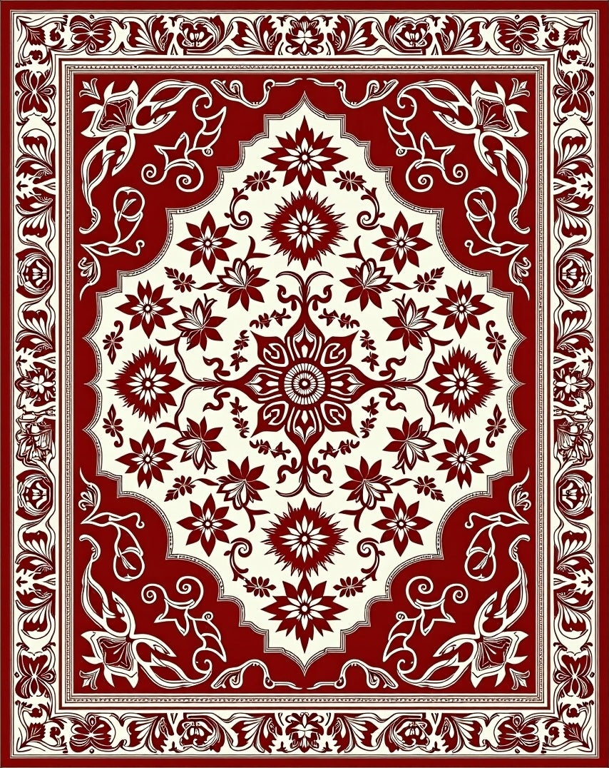 Vintage Crimson Floral Medallion Rug