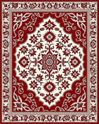 Vintage Crimson Floral Medallion Rug