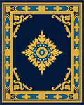 Ornate Navy Blue Gold Floral Medallion Rug