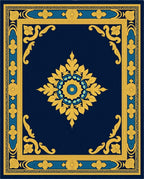 Ornate Navy Blue Gold Floral Medallion Rug