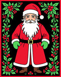 Festive Santa Christmas Holly Border Rug