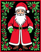 Festive Santa Christmas Holly Border Rug