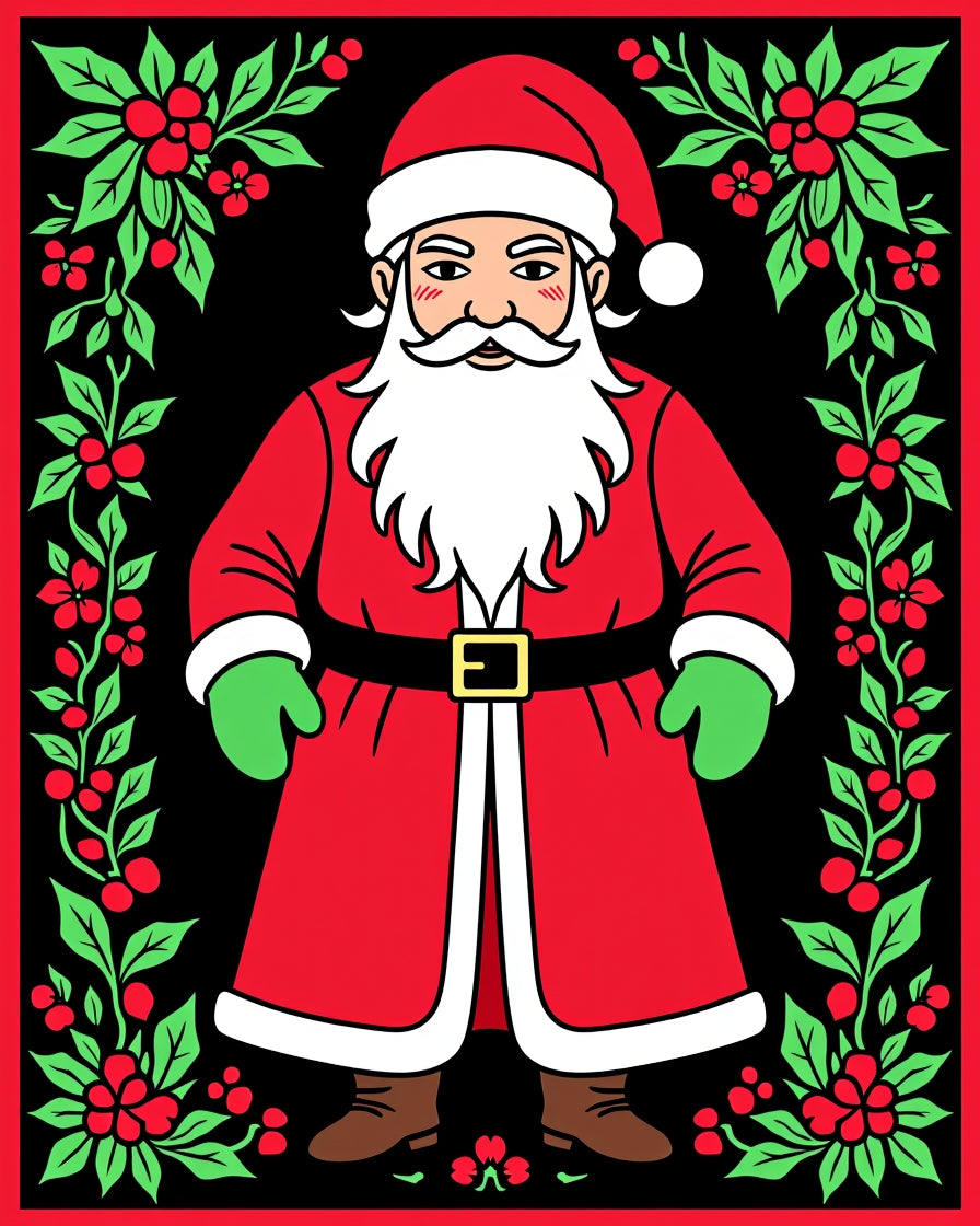 Festive Santa Christmas Holly Border Rug