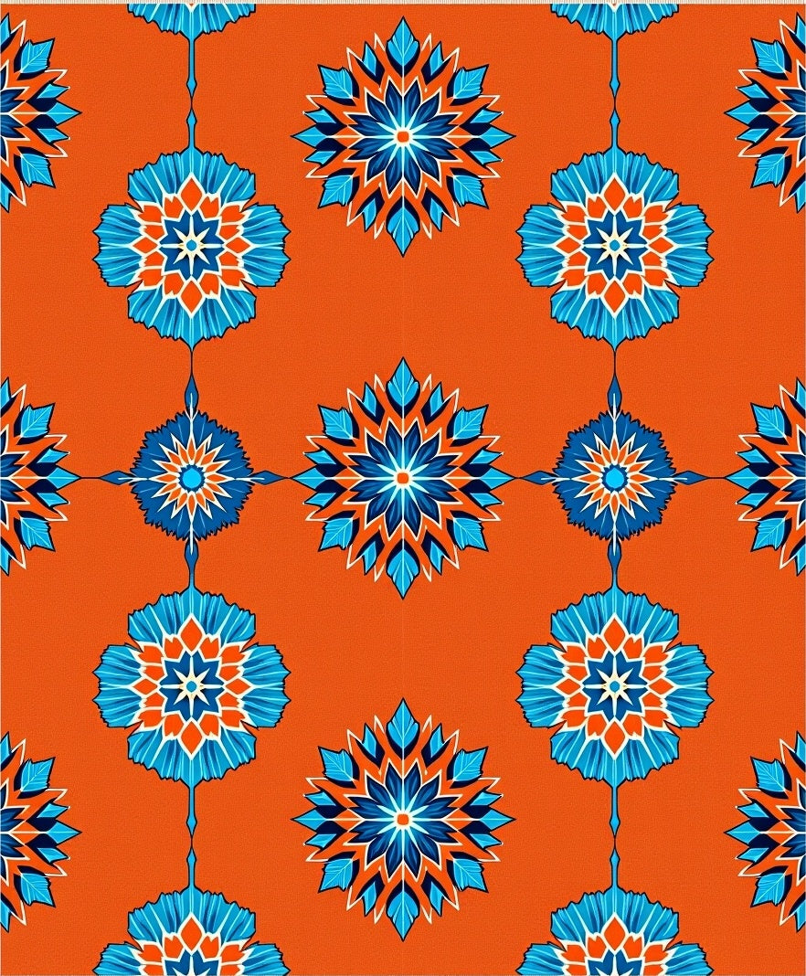 Vibrant Orange Blue Medallion Rug
