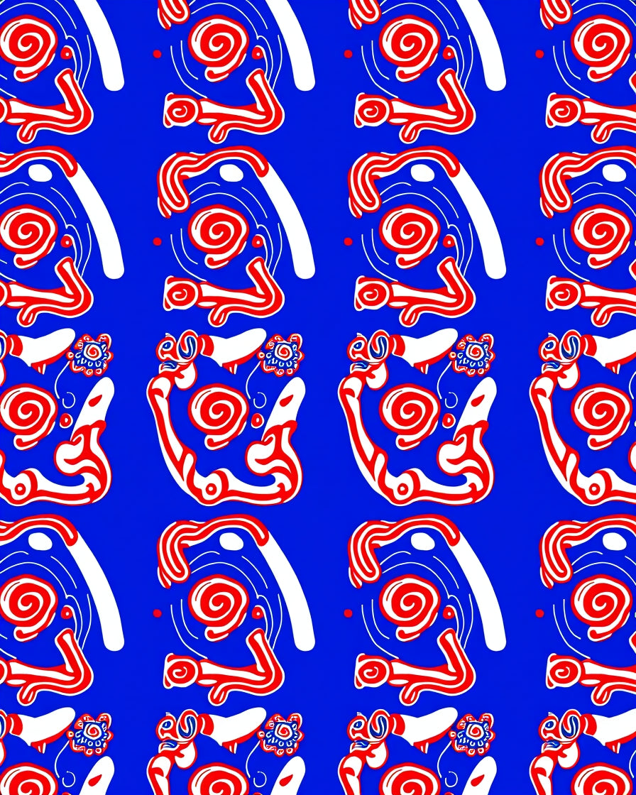 Red and White Abstract Tribal Figures Rug