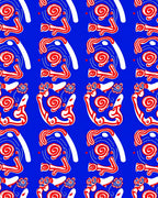 Red and White Abstract Tribal Figures Rug