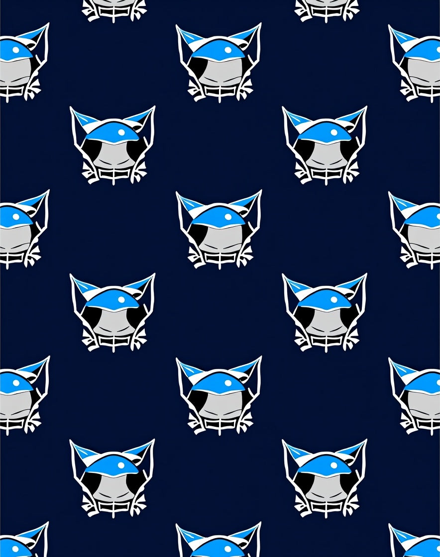 Modern Blue Feline Face Repeat Rug