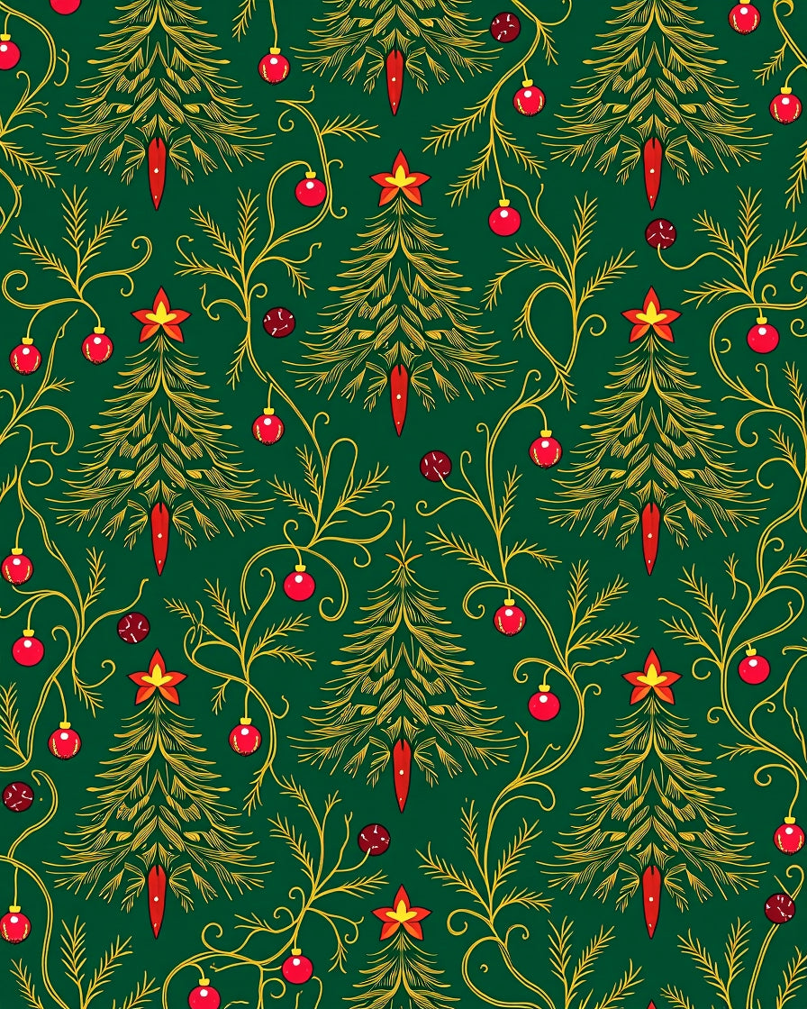 Green Red Gold Christmas Tree Garland Rug