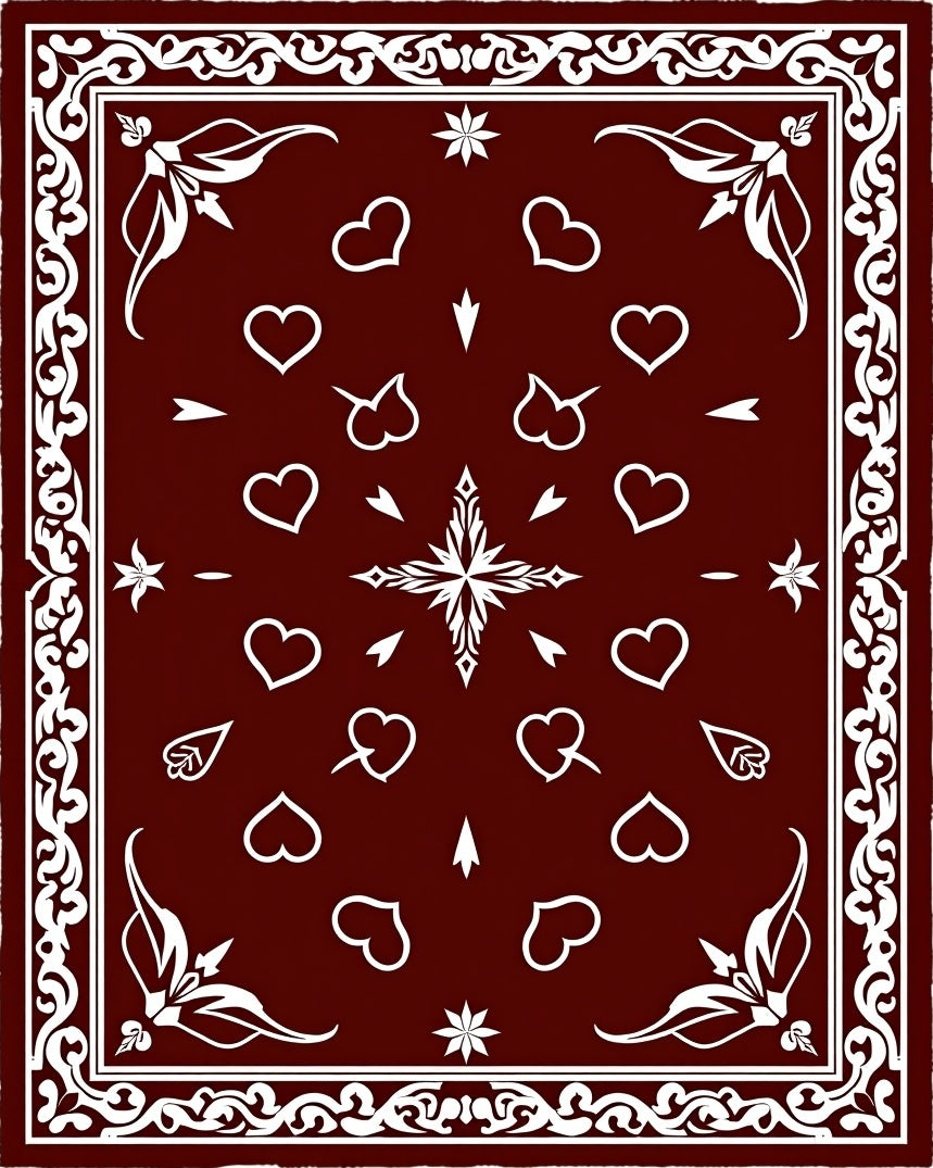 Deep Red Heart Scatter Border Rug