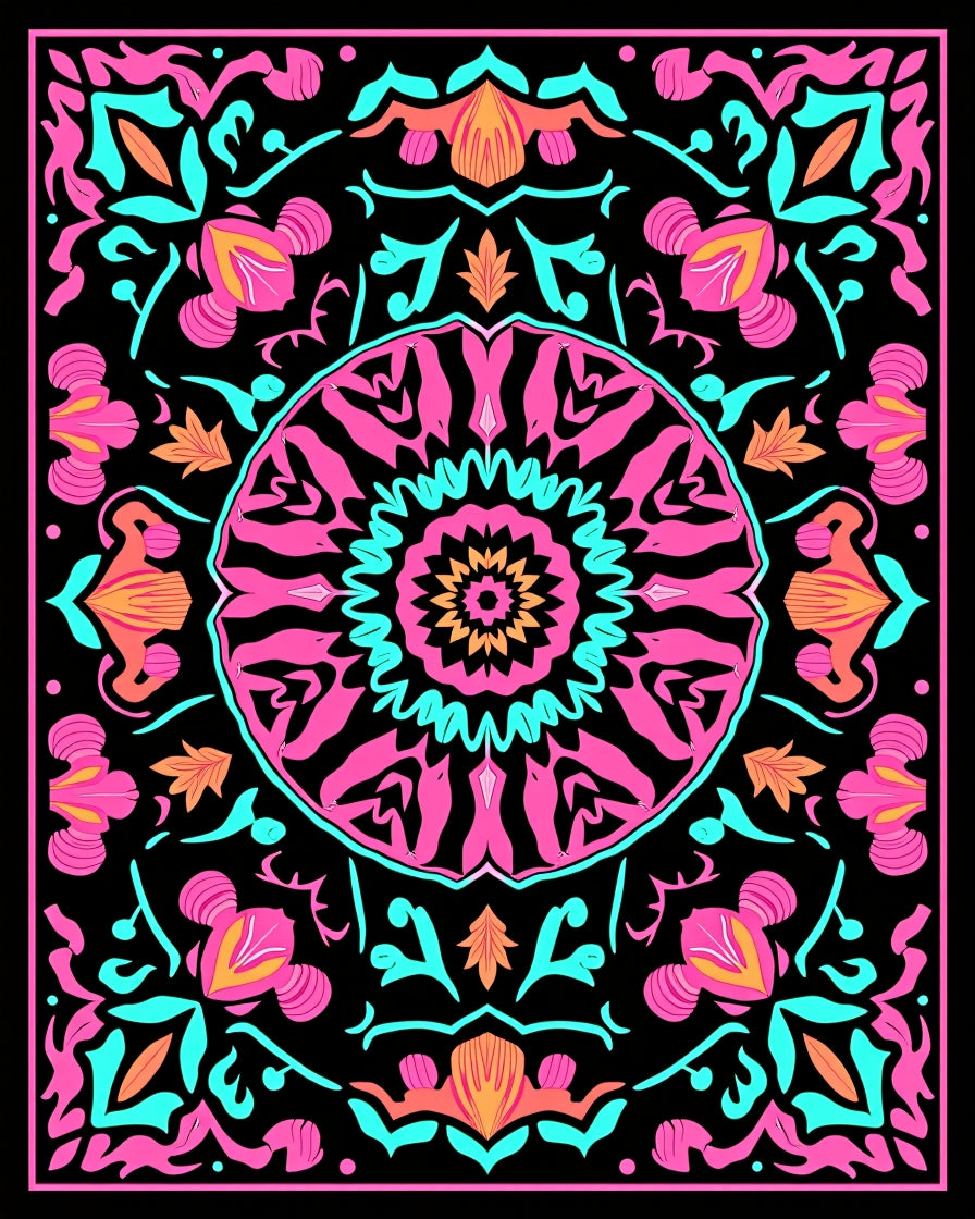 Vibrant Pink Teal Mandala Harmony Rug
