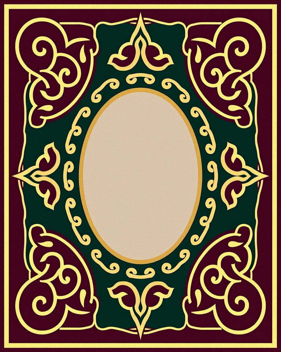 Rich Burgundy Golden Swirl Oval Rug