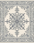 Cream Gray Ornate Floral Fan Rug