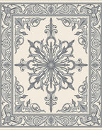 Cream Gray Ornate Floral Fan Rug