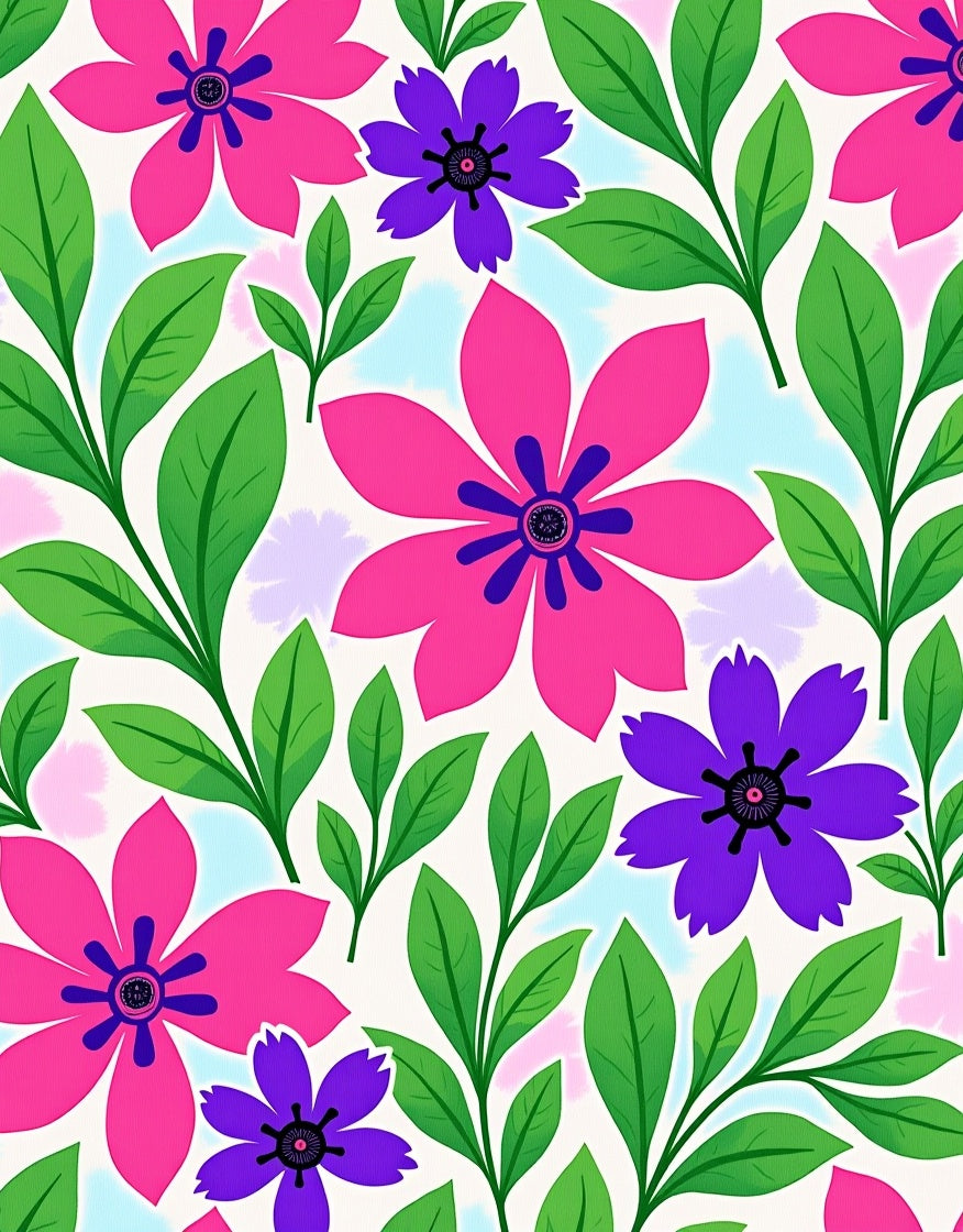 Vibrant Pink Purple Floral Leaf Medley Rug