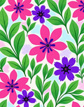 Vibrant Pink Purple Floral Leaf Medley Rug