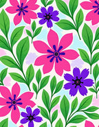 Vibrant Pink Purple Floral Leaf Medley Rug