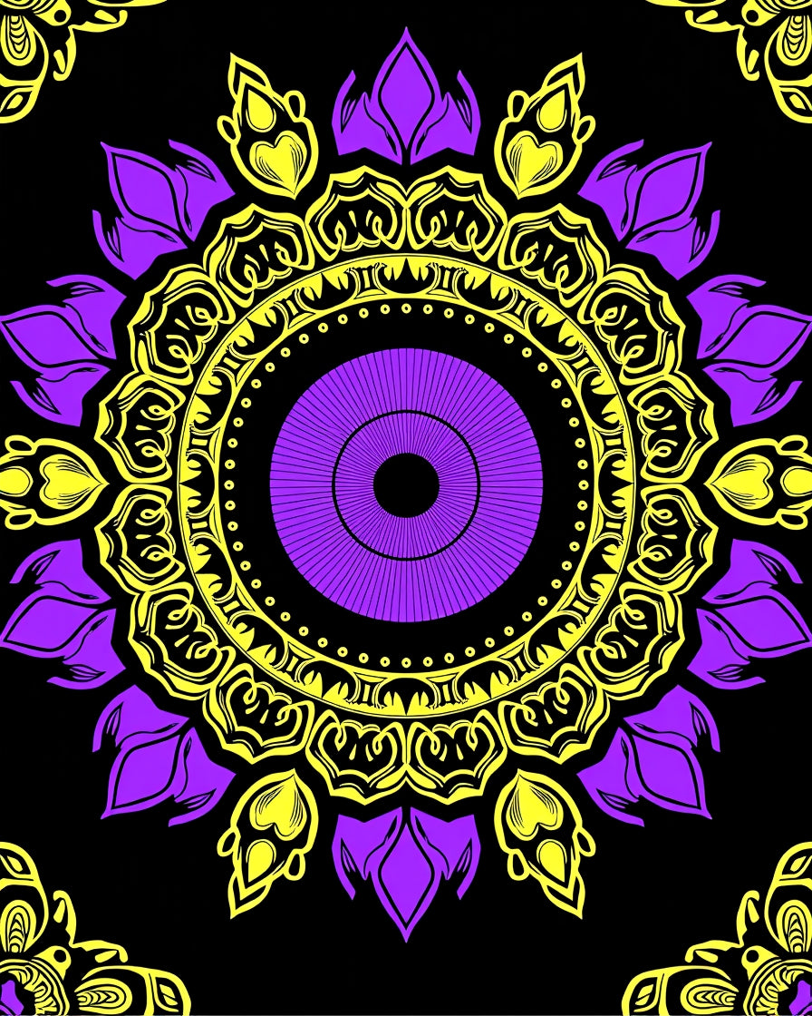 Vibrant Purple Yellow Mandala Art Rug
