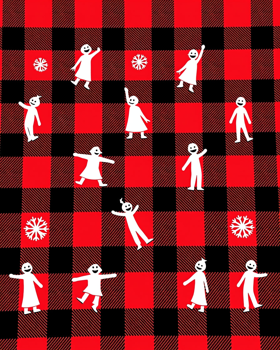 Red Black Buffalo Plaid Figures Snowflakes Rug