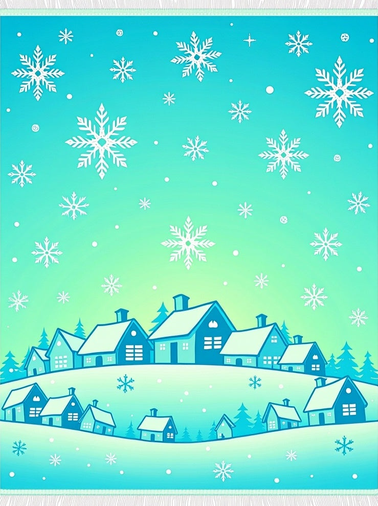 Snowflake Snow Covered Village Scene Rug