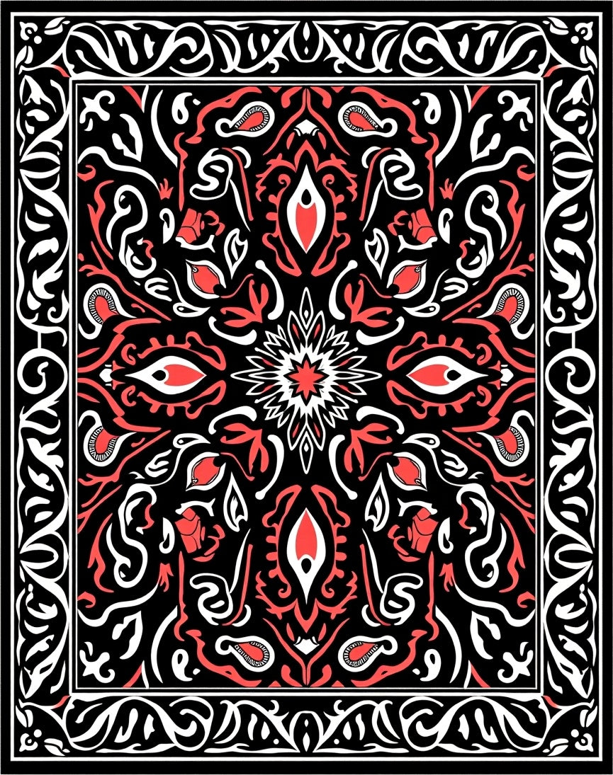 Bold Red Black Paisley Medallion Rug
