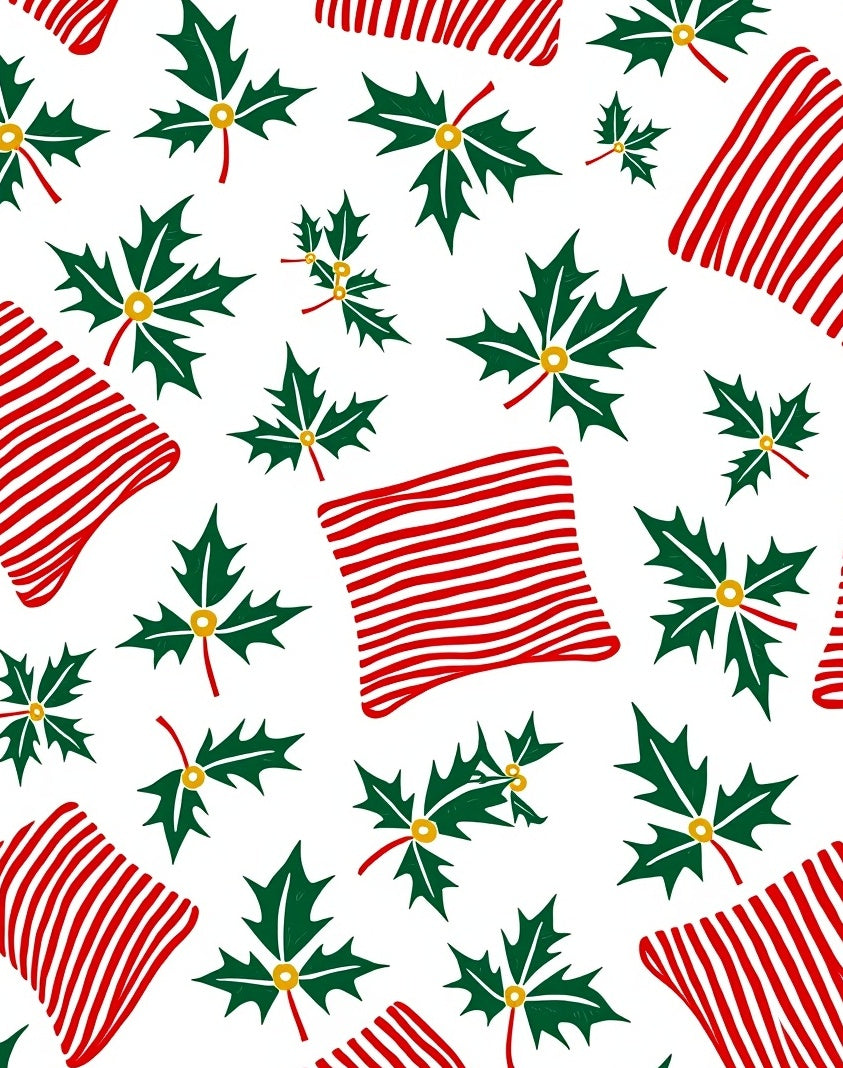 Red White Striped Holly Sprigs Rug