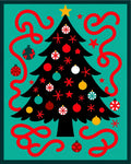 Retro Christmas Tree Red Ribbon Festive Rug