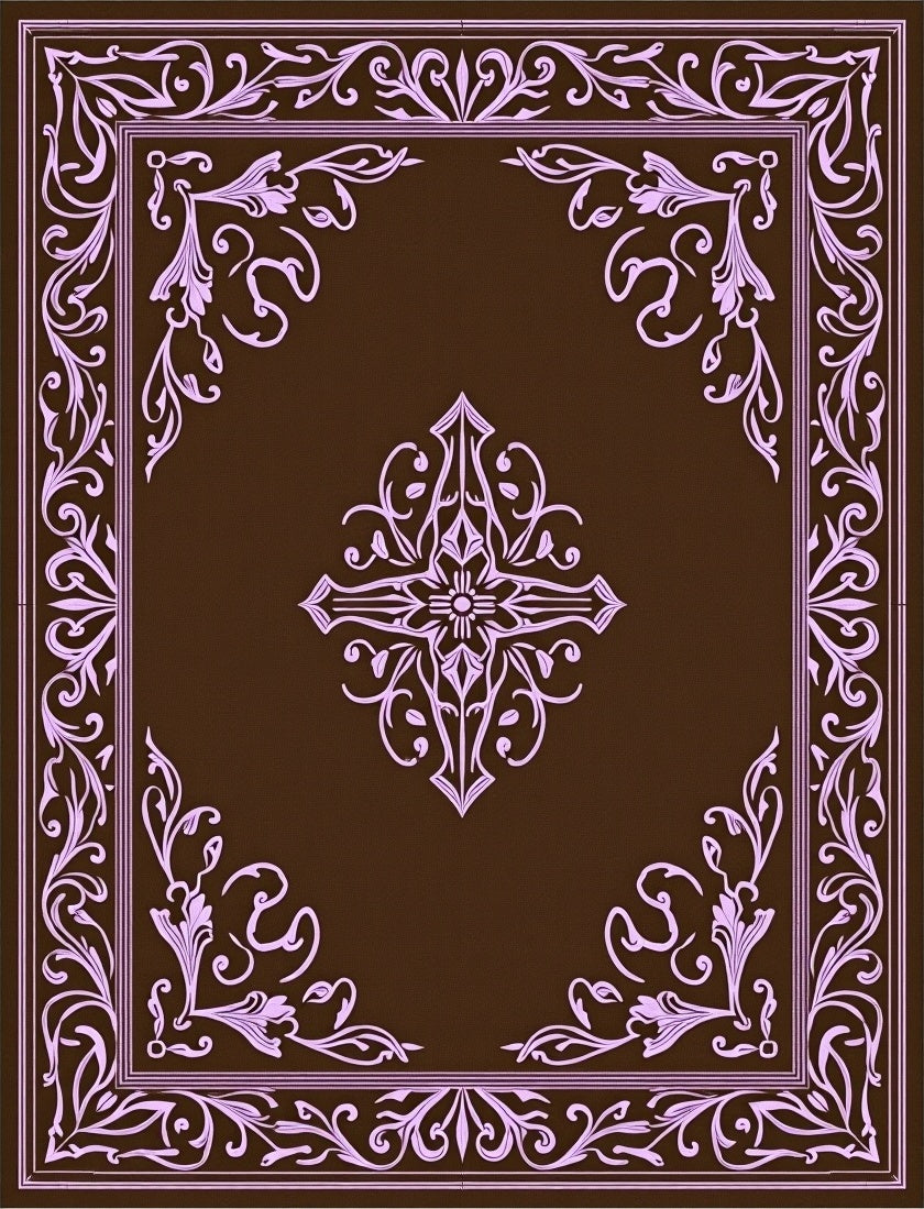 Brown and Pink Ornate Floral Corners Rug